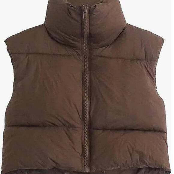 Brown Cropped Puffer Vest Size S - Picture 1 of 5